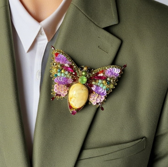 Брошь из янтаря "Бабочка" - Тёплый образ