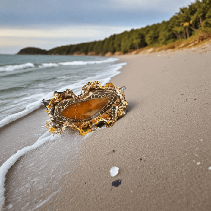 Брошь из янтаря "Морские сокровища"