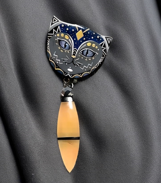 Брошь из янтаря "Лунный кот"