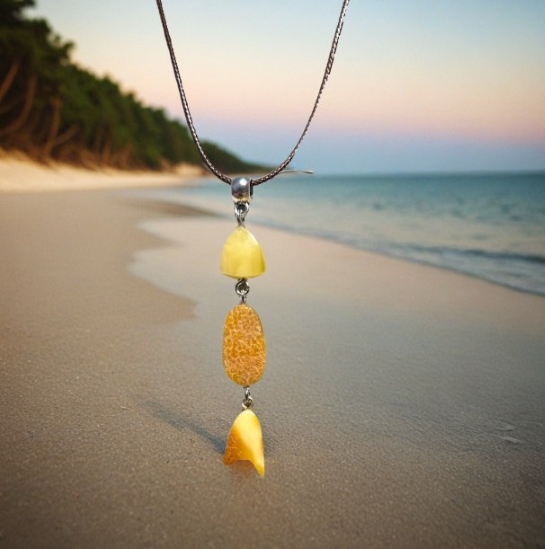 Кулон из янтаря "Рыба" - Жемчужная волна