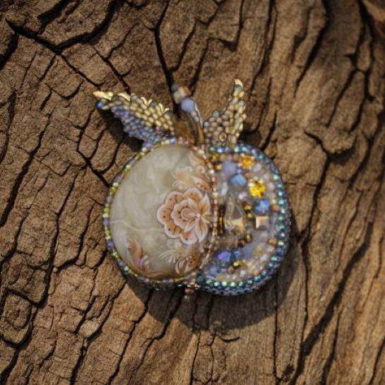 Брошь из янтаря "Яблоко" - Сочное вдохновение