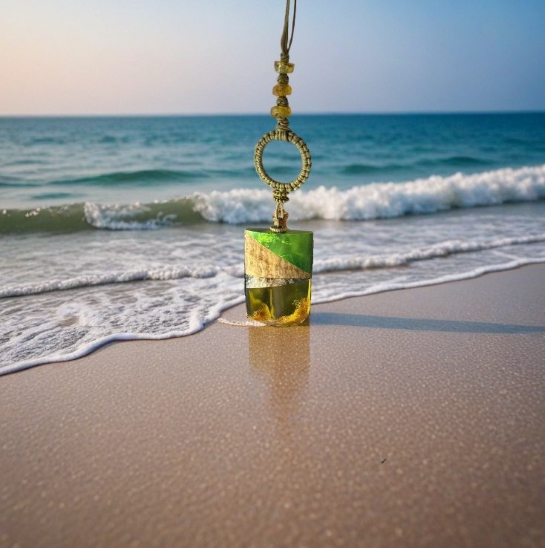 Кулон из янтаря и дерева "Древний" - Тропическая искра