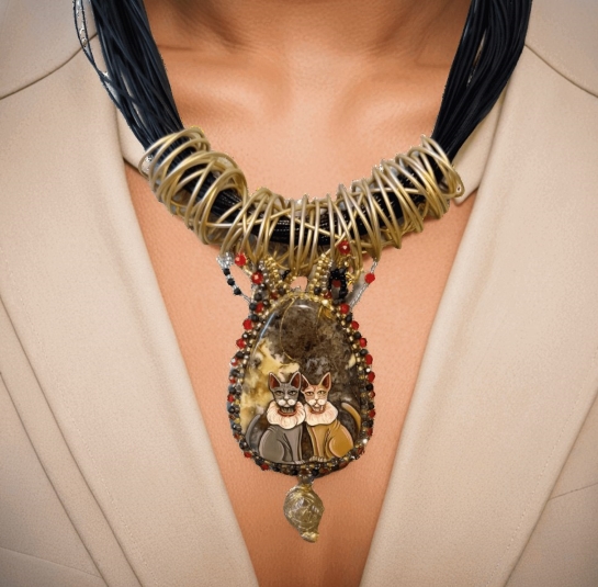 Колье из янтаря "Два кота"