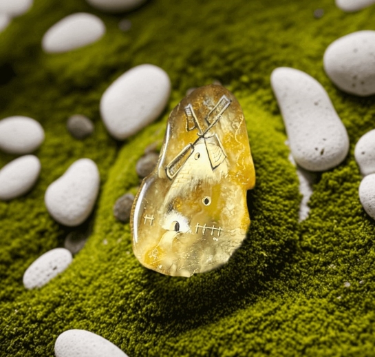Брошь из янтаря "Домик счастья"