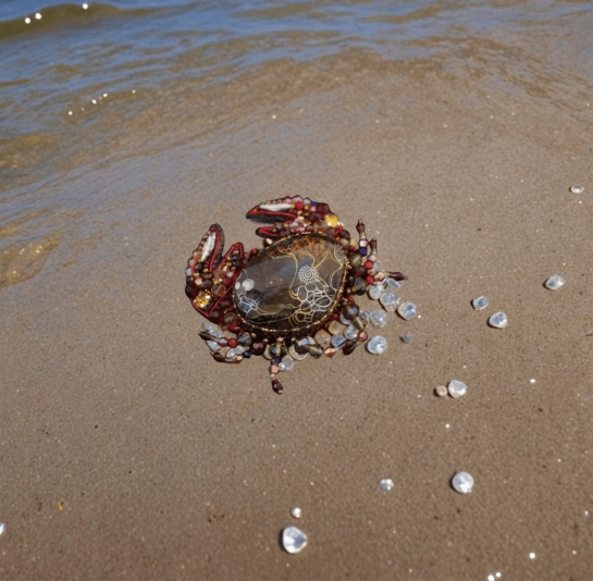 Брошь из янтаря "Краб" - Песочный охотник