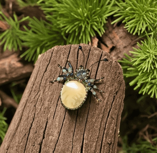 Брошь из янтаря "Паук"