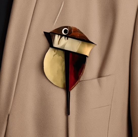 Брошь из янтаря "Птичка" - Янтарная синица