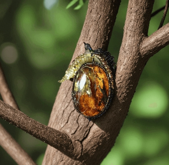 Брошь из янтаря "Спелая слива"