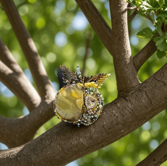 Брошь из янтаря "Яблоко" - Яблочный рассвет