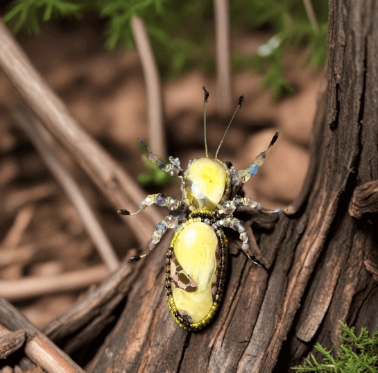 Брошь из янтаря и бисера "Муравей"