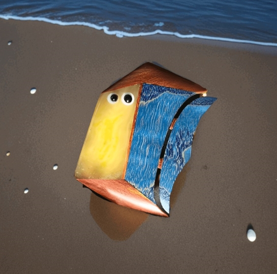 Брошь из янтаря и дерева "Рыба"