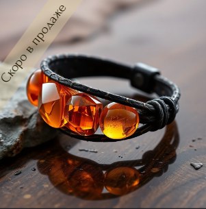 Янтарный кожаный браслет из янтаря "Луч солнца"