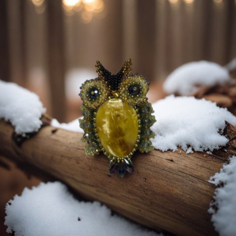 Брошь из янтаря «Сова» - Вечерняя заря