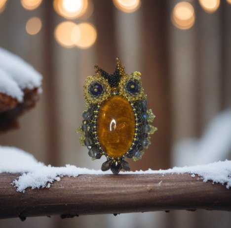 Брошь из янтаря «Сова» - Янтарный огонь